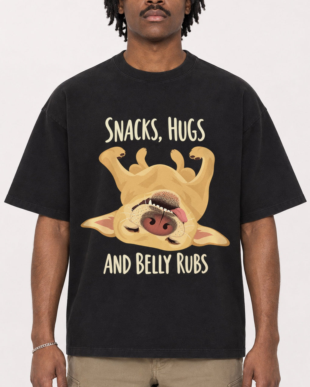 Mockup Boxy Heavyweight Tee Black male close-up 04