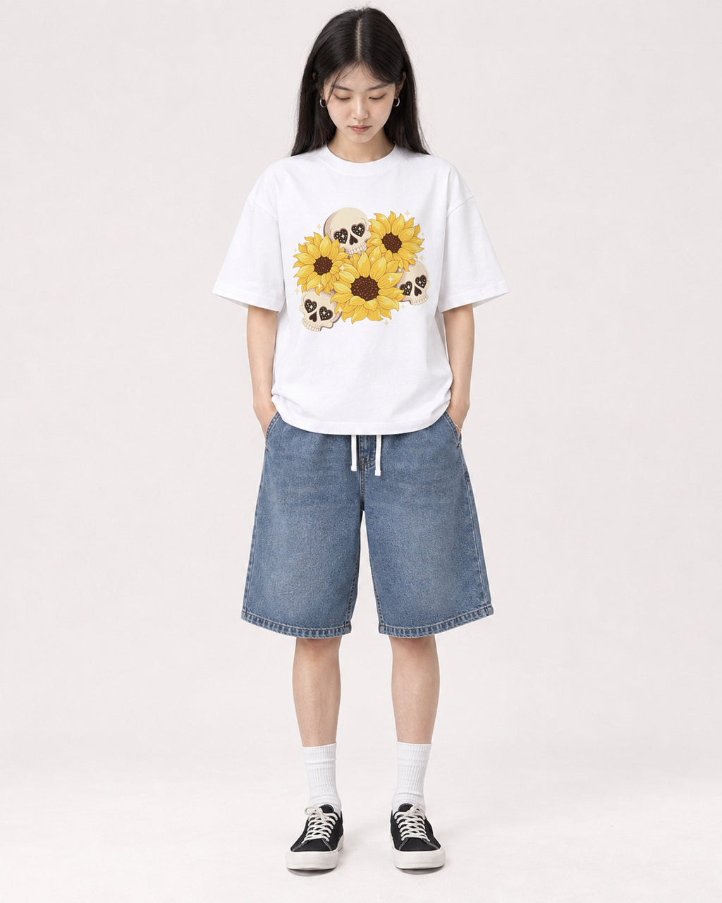 Mockup Boxy Heavyweight Tee White female full-body 01