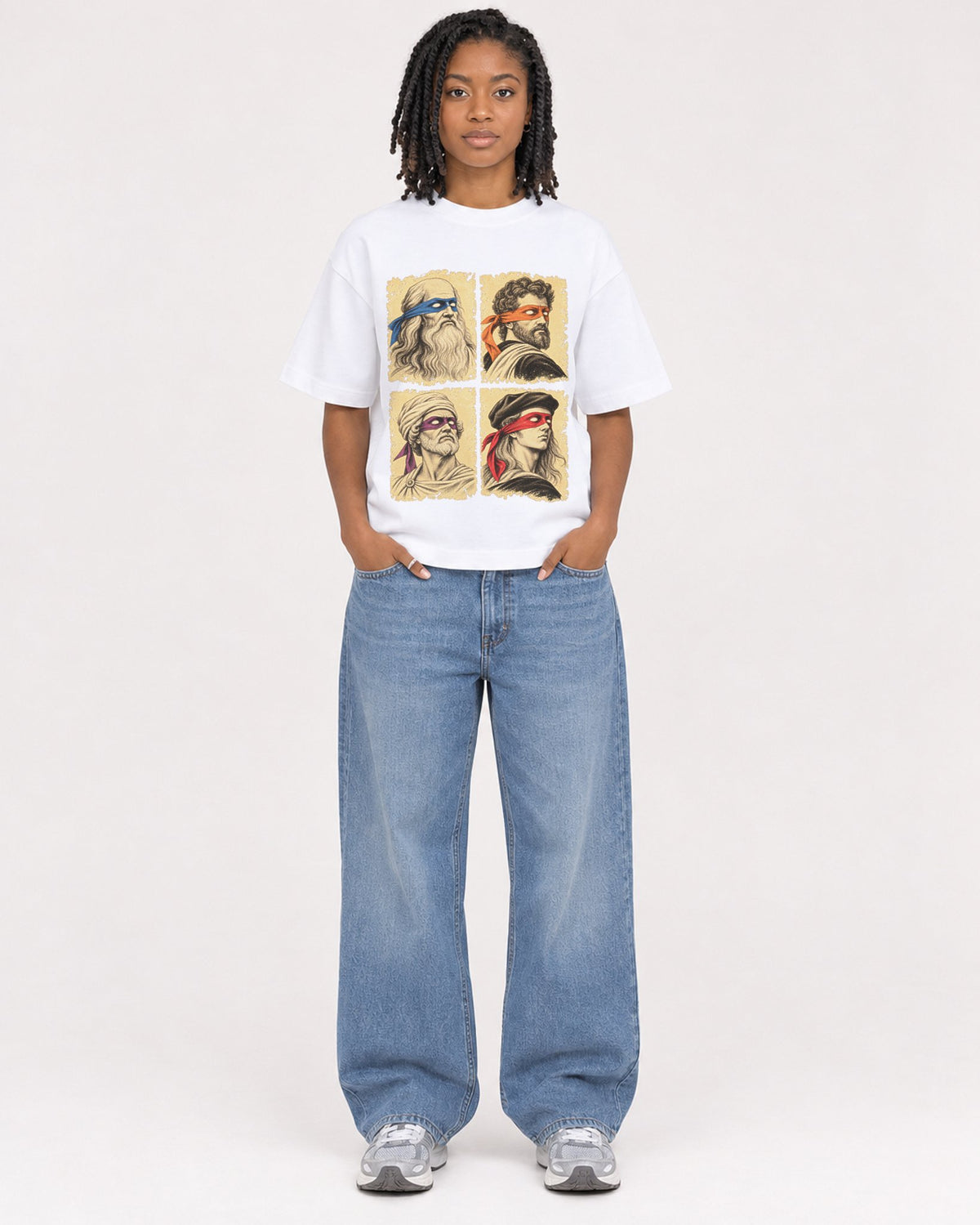 Mockup Boxy Heavyweight Tee White female full-body 15