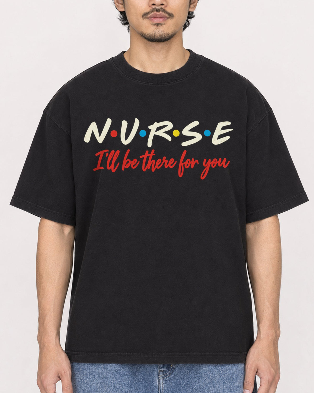 Mockup Boxy Heavyweight Tee Black male close-up 02