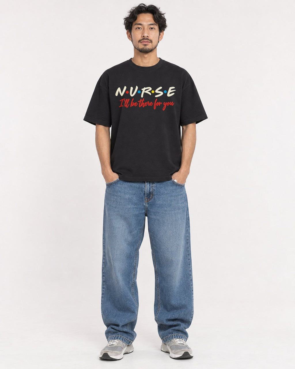 Mockup Boxy Heavyweight Tee Black male full-body 02
