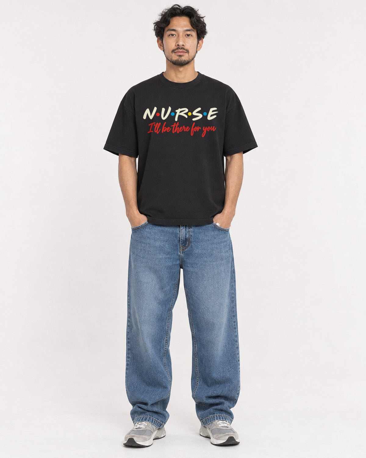 Mockup Boxy Heavyweight Tee Black male full-body 02
