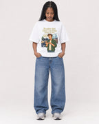 Mockup Boxy Heavyweight Tee White female full-body 45