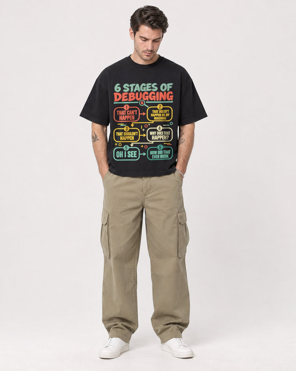 Mockup Boxy Heavyweight Tee Black male full-body 48