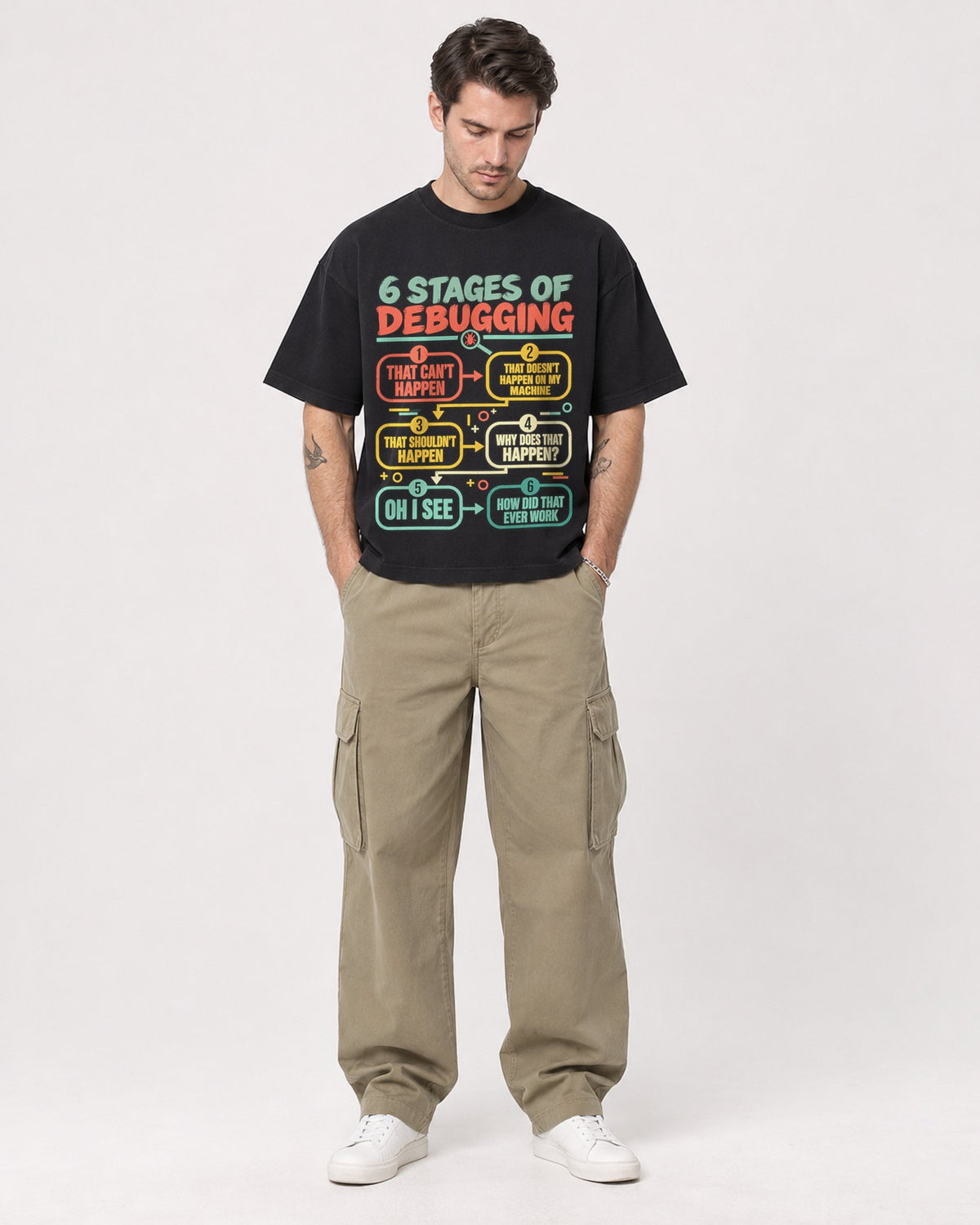 Mockup Boxy Heavyweight Tee Black male full-body 48