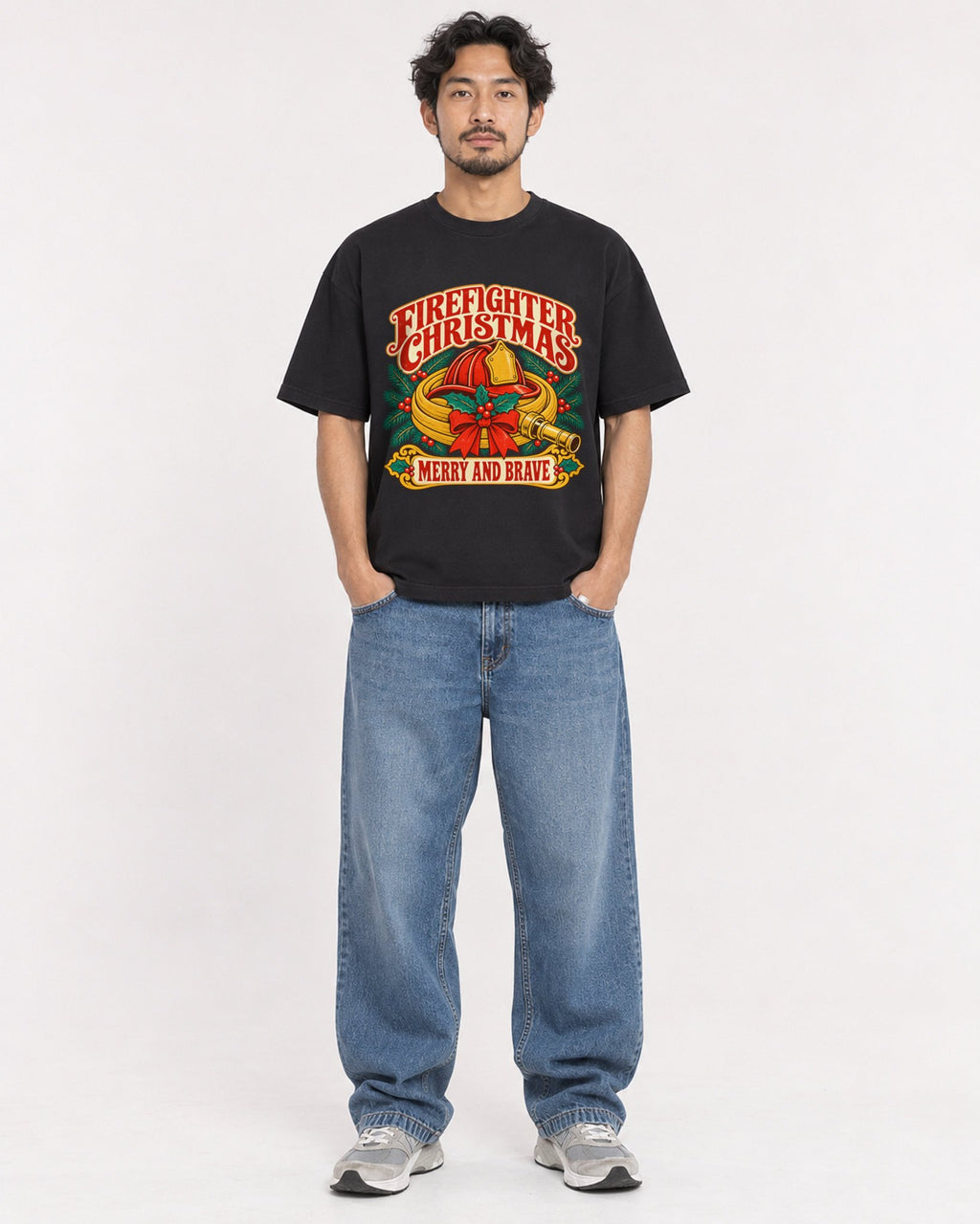 Mockup Boxy Heavyweight Tee Black male full-body 02