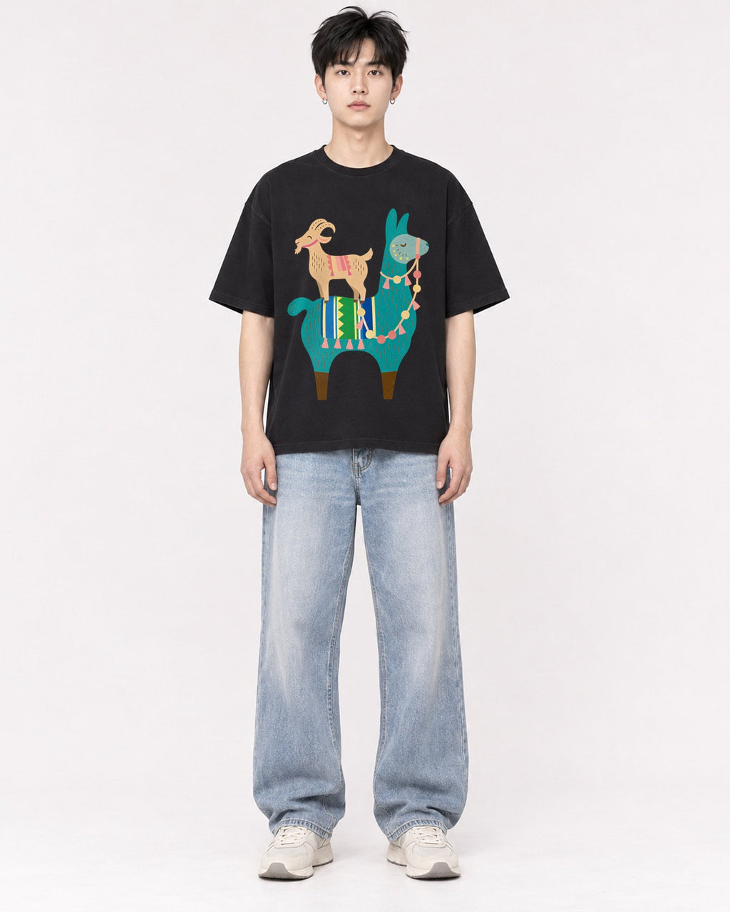 Mockup Boxy Heavyweight Tee Black male full-body 01