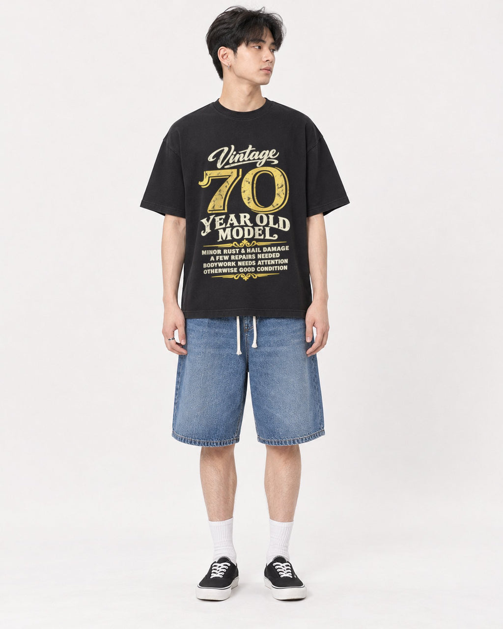 Mockup Boxy Heavyweight Tee Black male full-body 31
