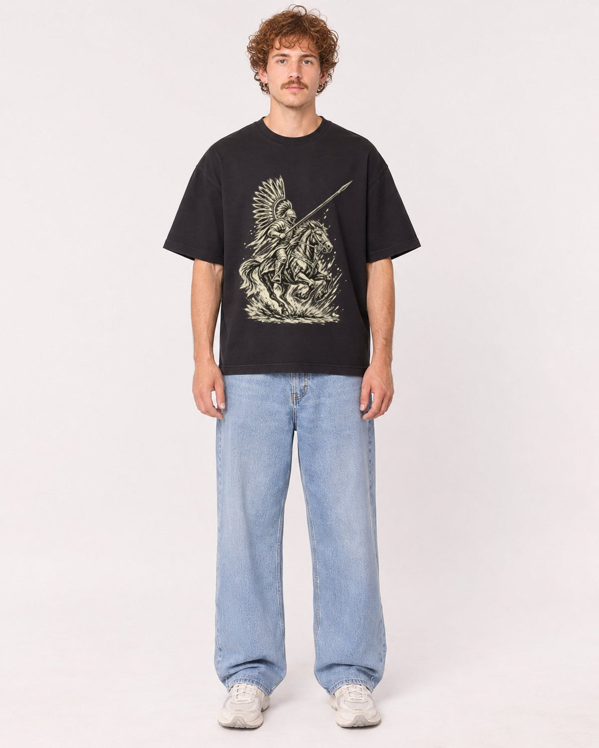 Mockup Boxy Heavyweight Tee Black male full-body 09