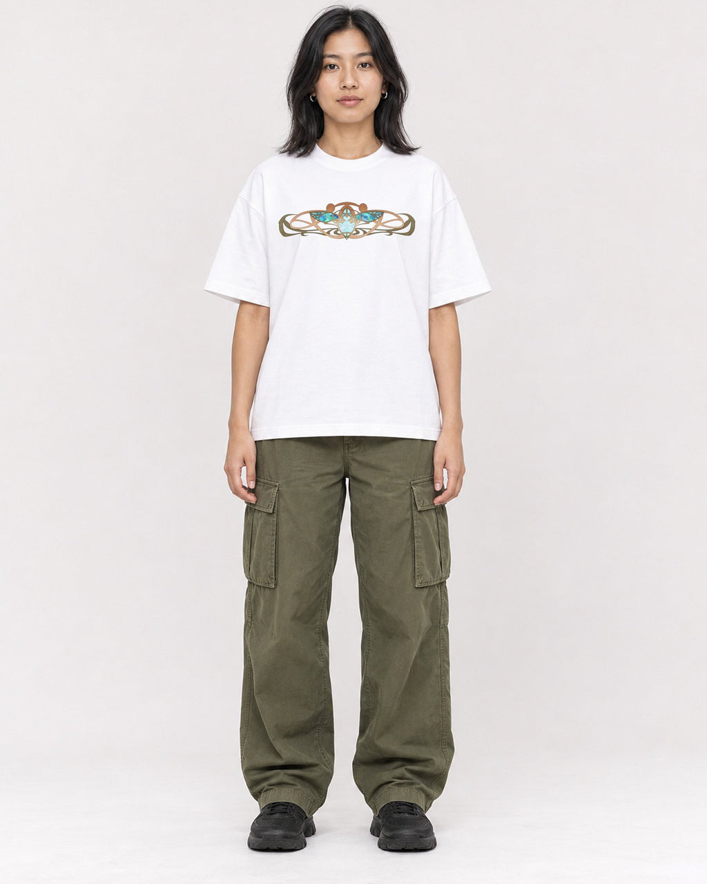Mockup Boxy Heavyweight Tee White female full-body 22