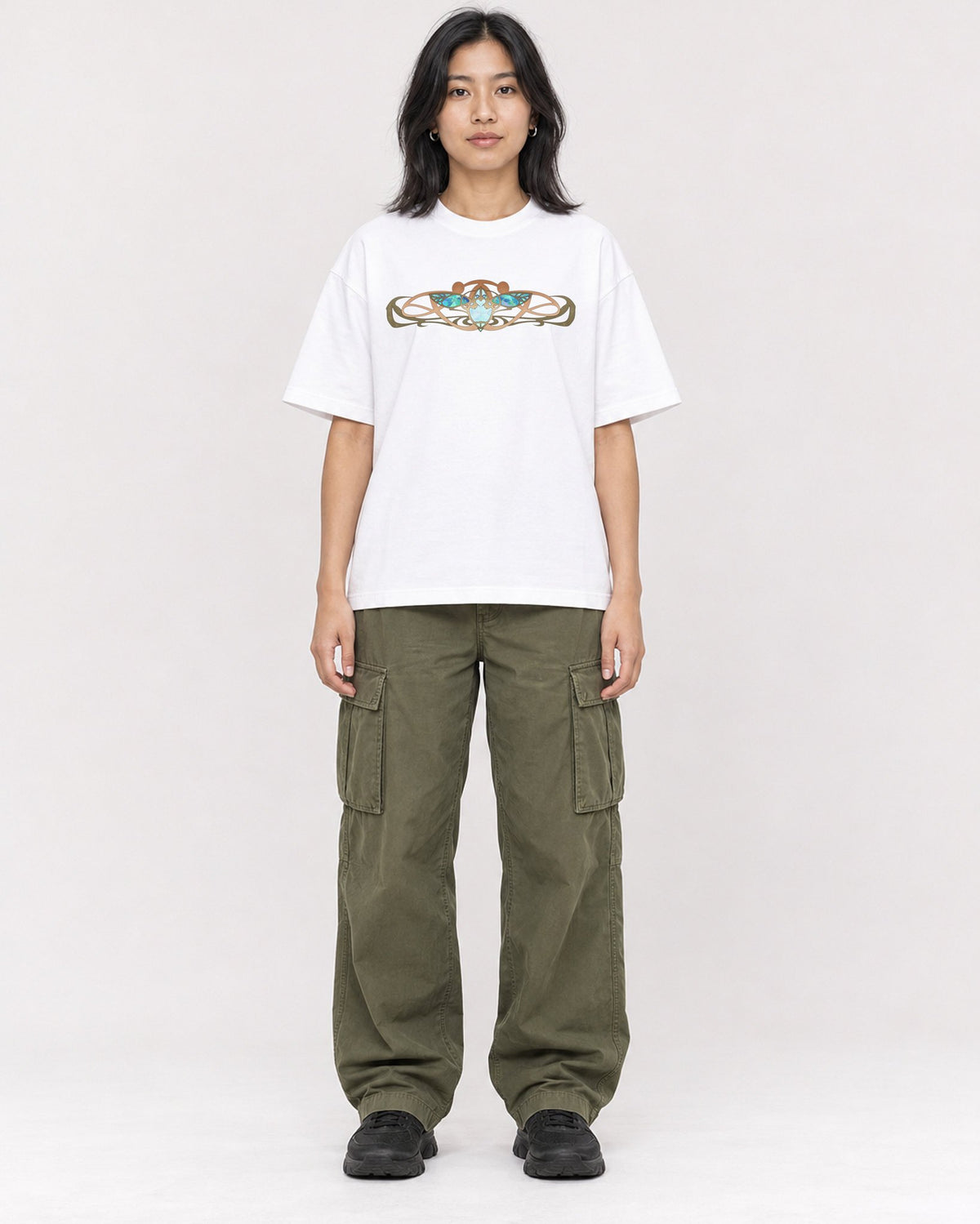 Mockup Boxy Heavyweight Tee White female full-body 22