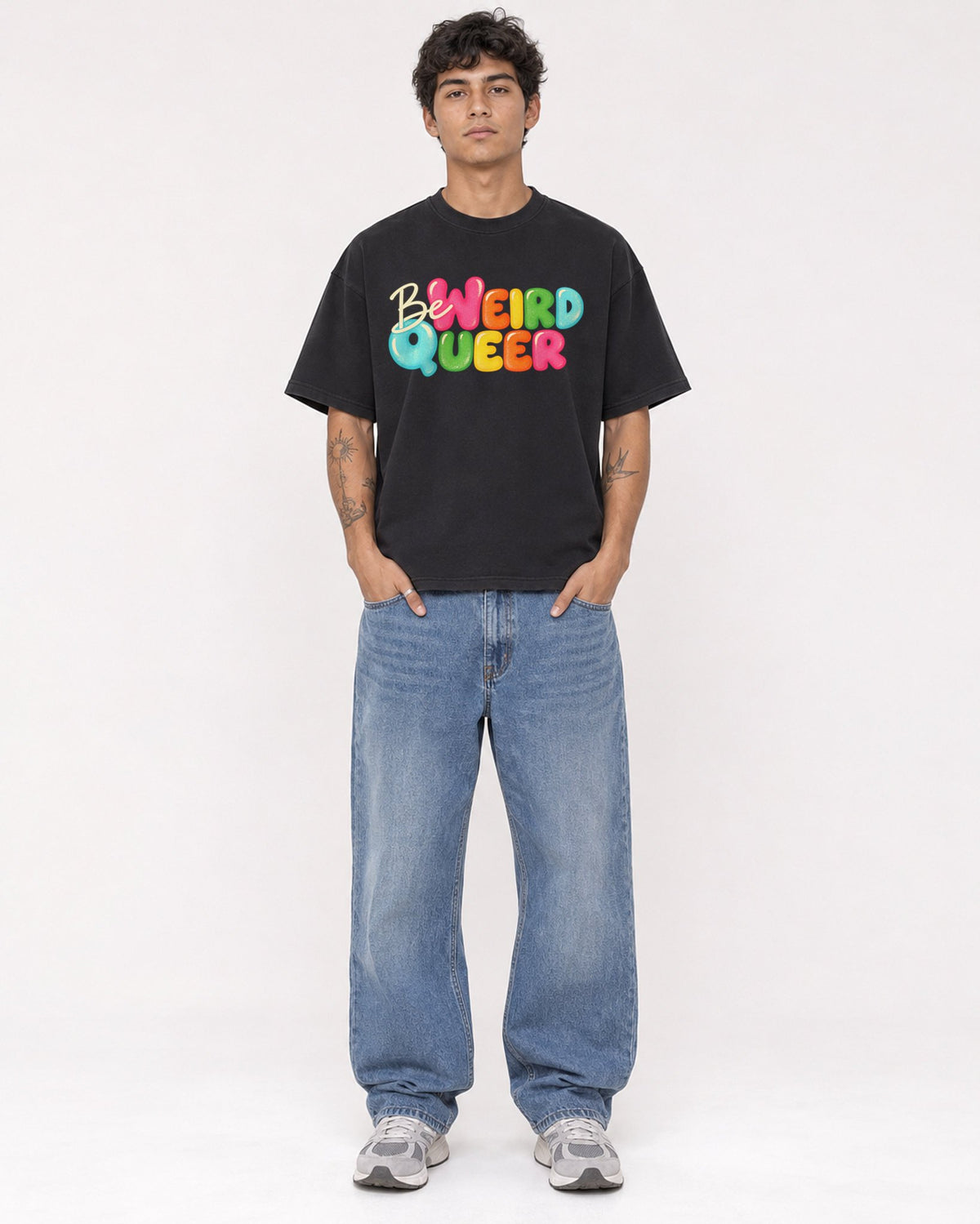Mockup Boxy Heavyweight Tee Black male full-body 06