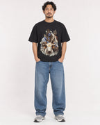 Mockup Boxy Heavyweight Tee Black male full-body 02