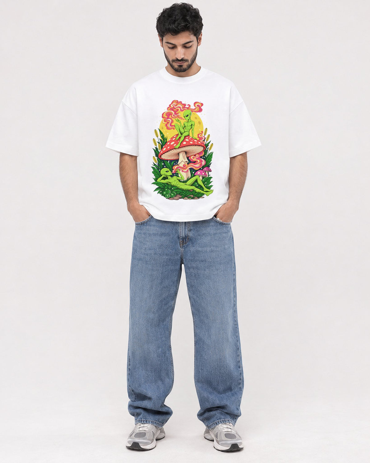 Mockup Boxy Heavyweight Tee White male full-body 07