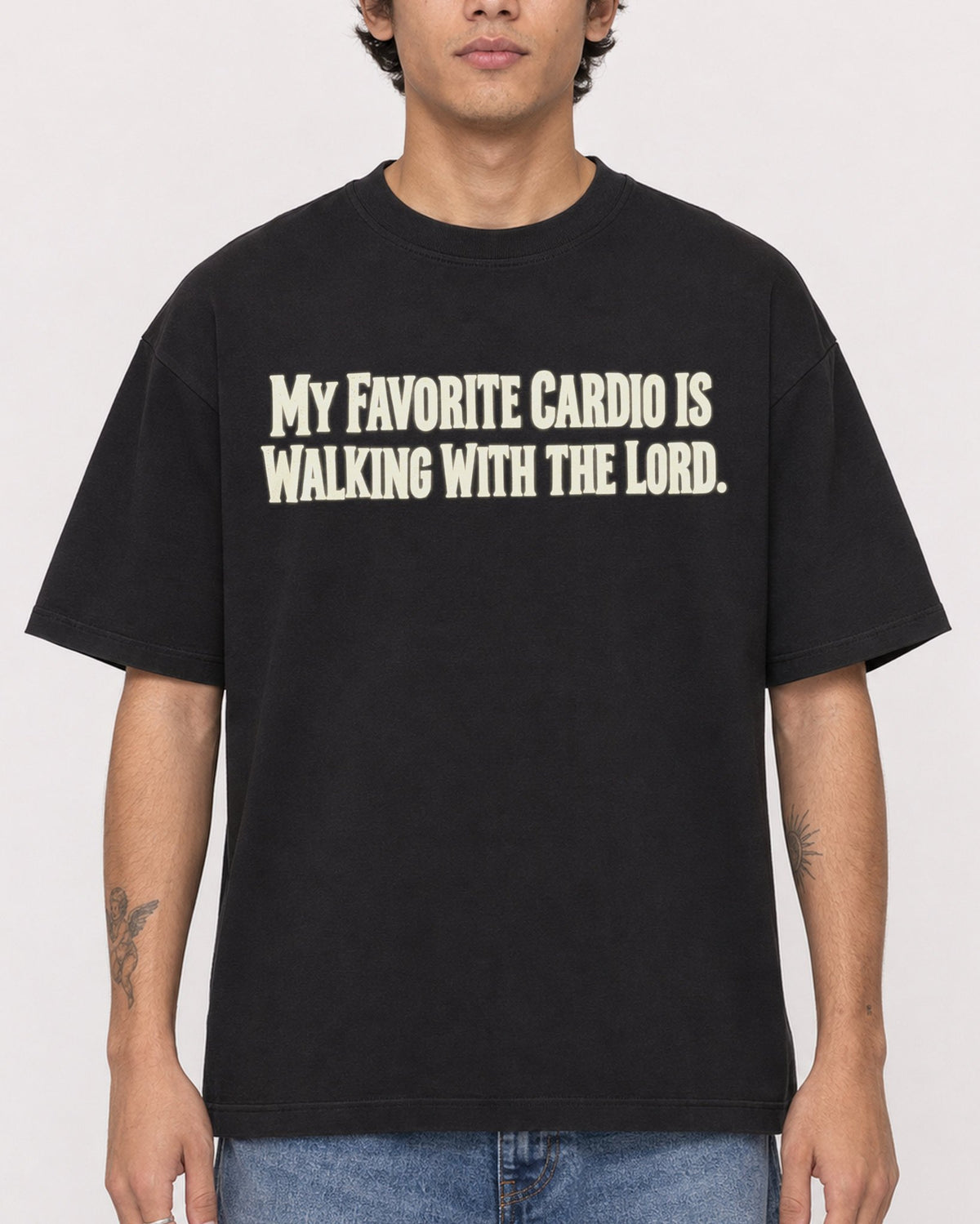 Mockup Boxy Heavyweight Tee Black male close-up 06