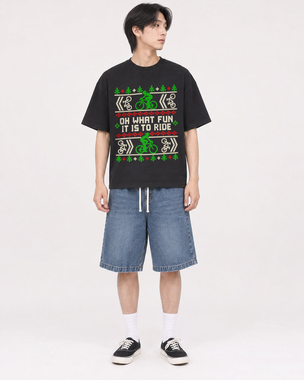 Mockup Boxy Heavyweight Tee Black male full-body 11