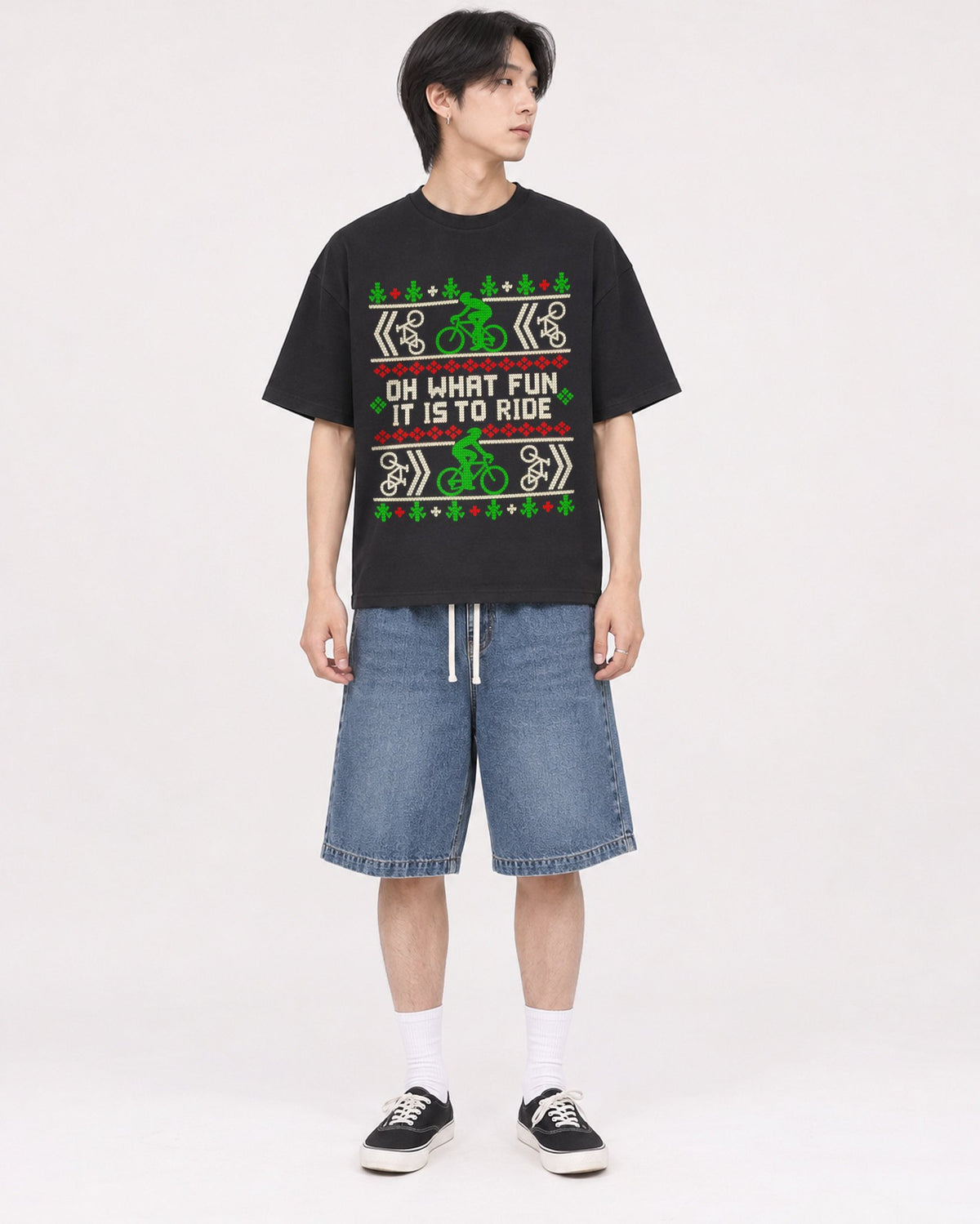 Mockup Boxy Heavyweight Tee Black male full-body 11