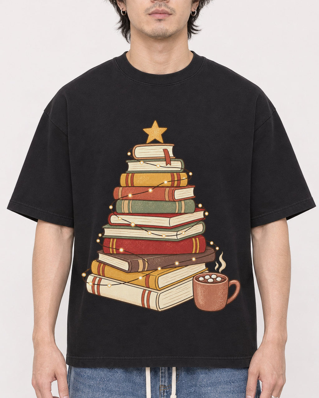 Mockup Boxy Heavyweight Tee Black male close-up 03