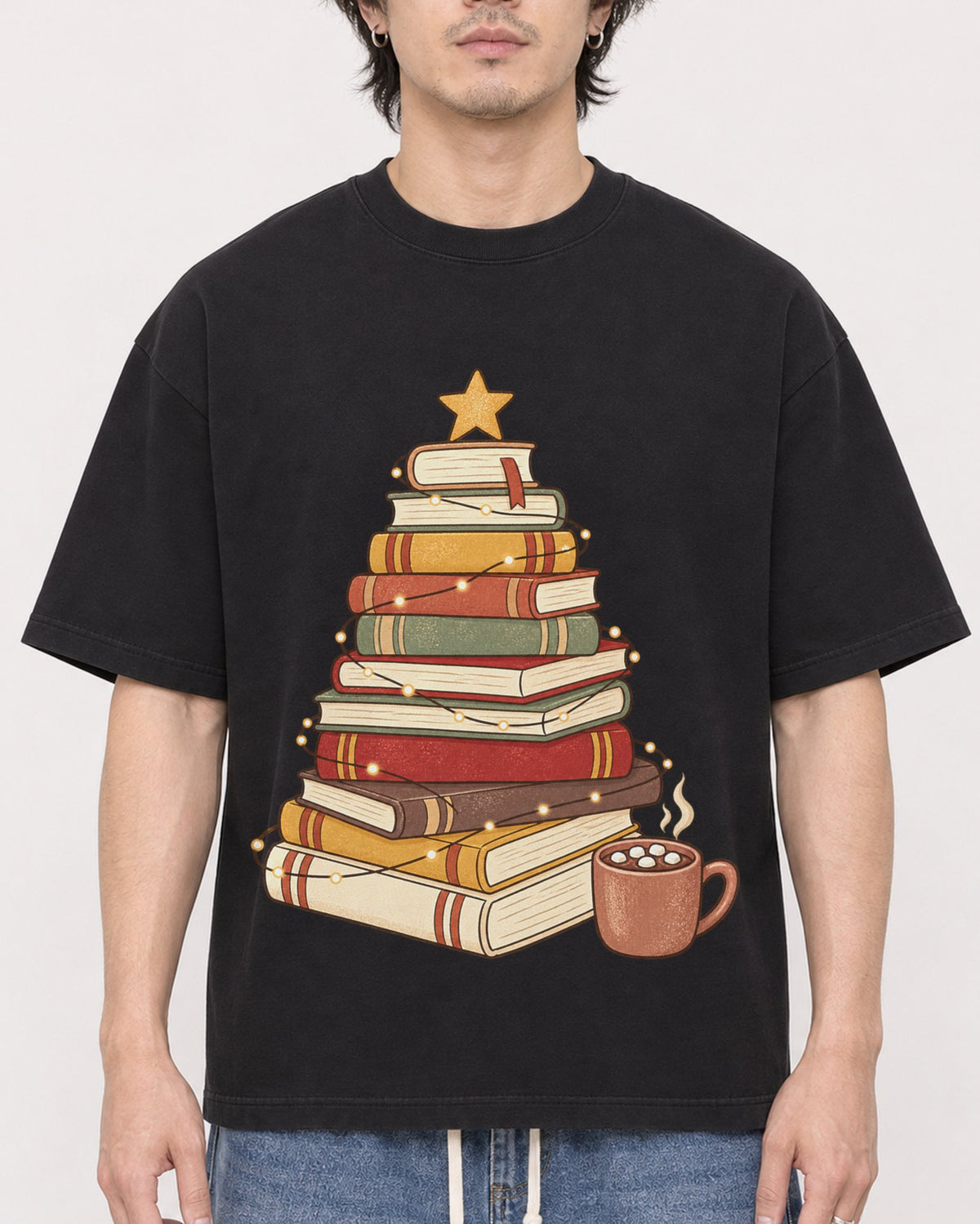 Mockup Boxy Heavyweight Tee Black male close-up 03