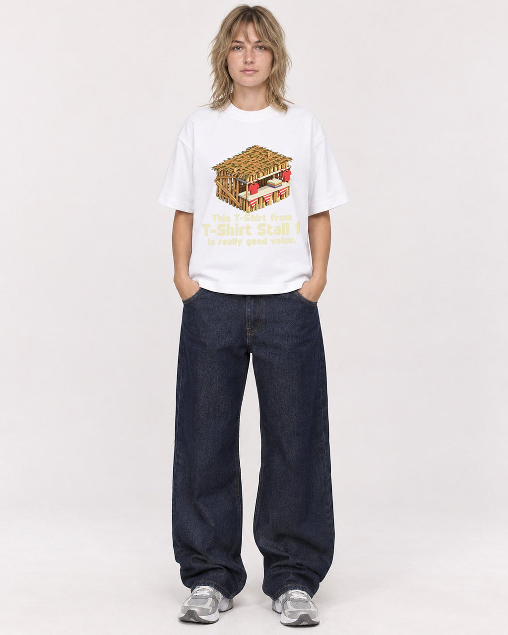 Mockup Boxy Heavyweight Tee White female full-body 19