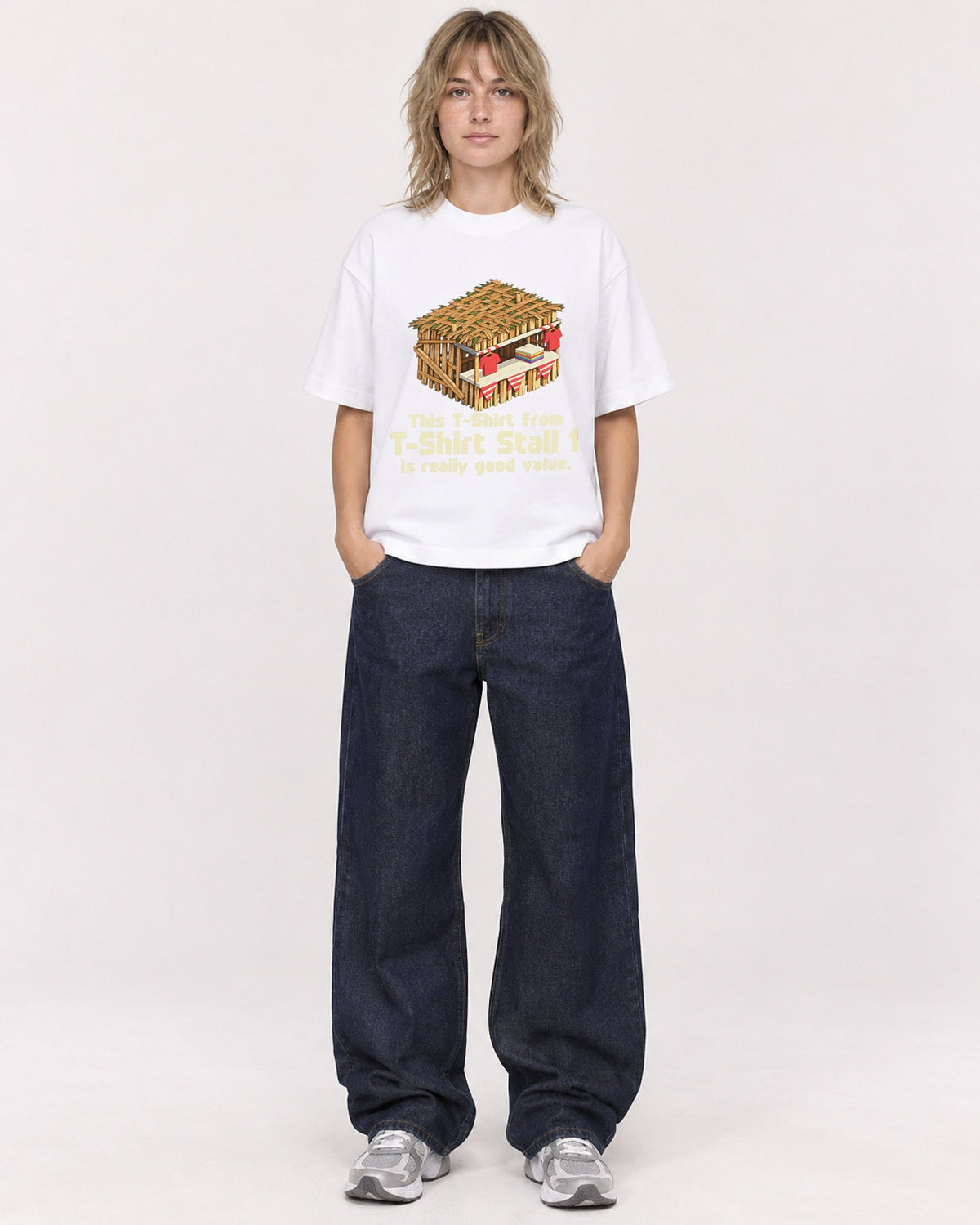 Mockup Boxy Heavyweight Tee White female full-body 19