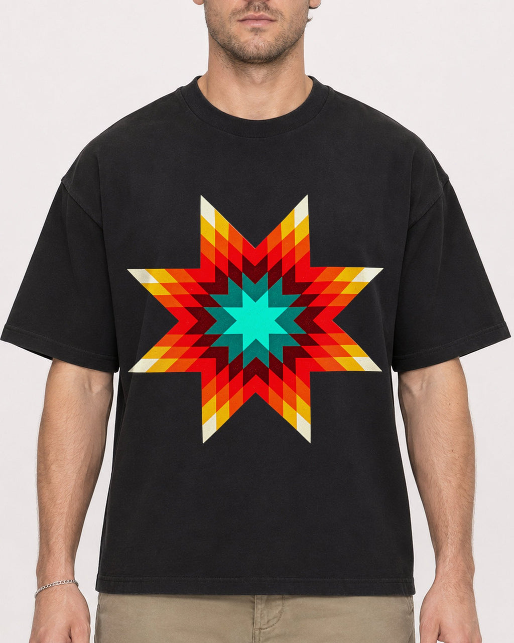 Mockup Boxy Heavyweight Tee Black male close-up 08