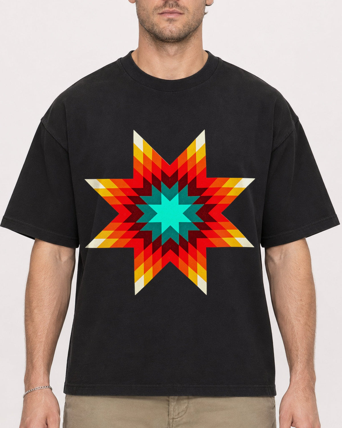 Mockup Boxy Heavyweight Tee Black male close-up 08