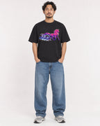 Mockup Boxy Heavyweight Tee Black male full-body 02