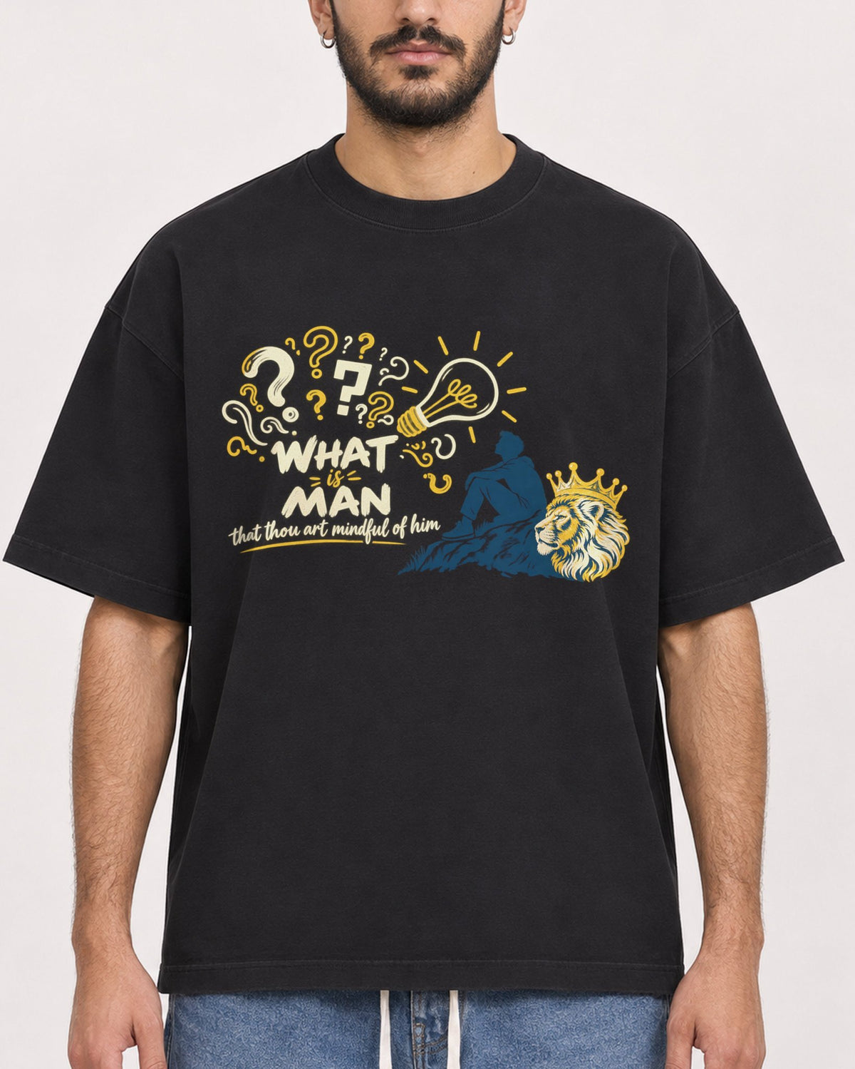 Mockup Boxy Heavyweight Tee Black male close-up 07