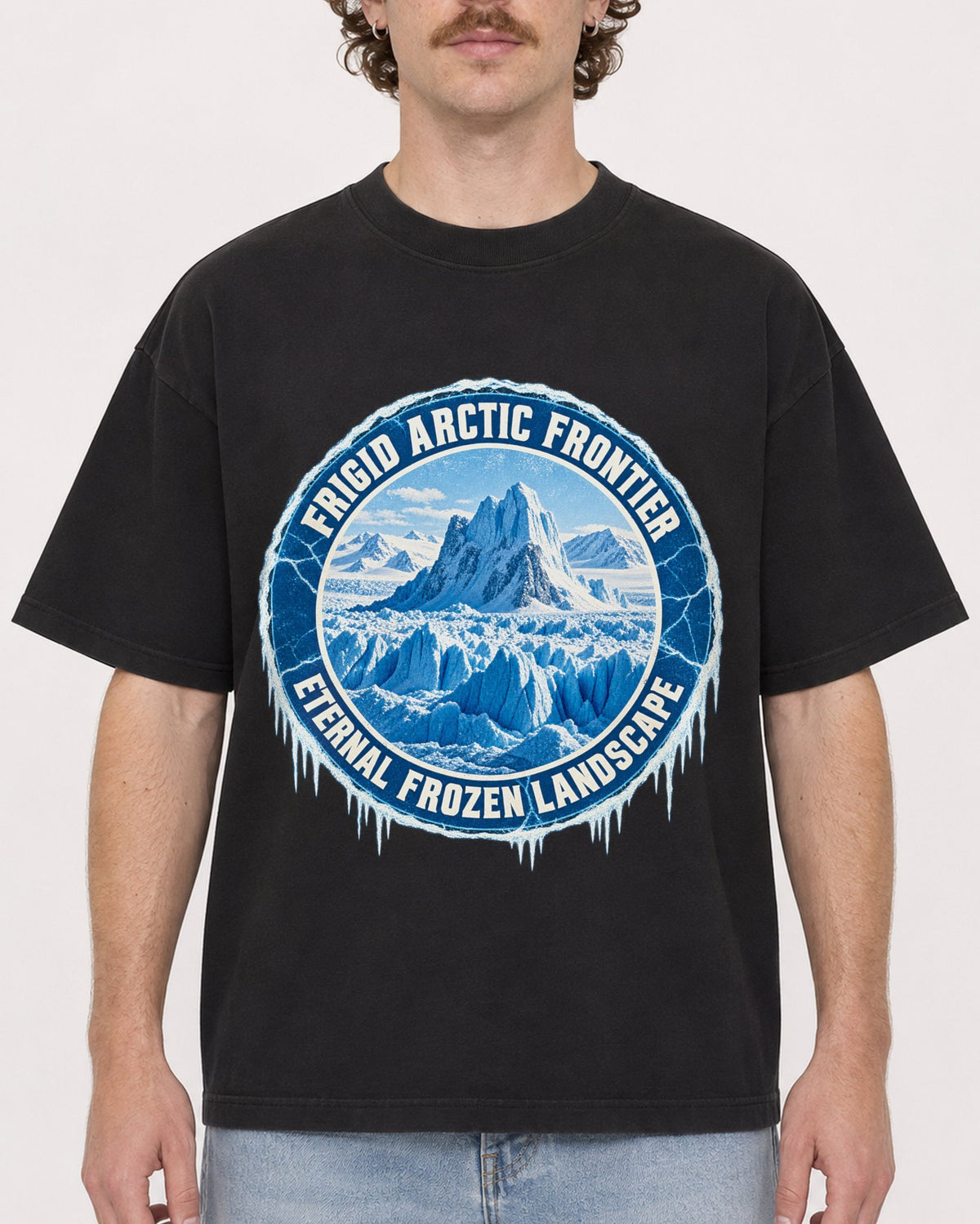 Mockup Boxy Heavyweight Tee Black male close-up 09