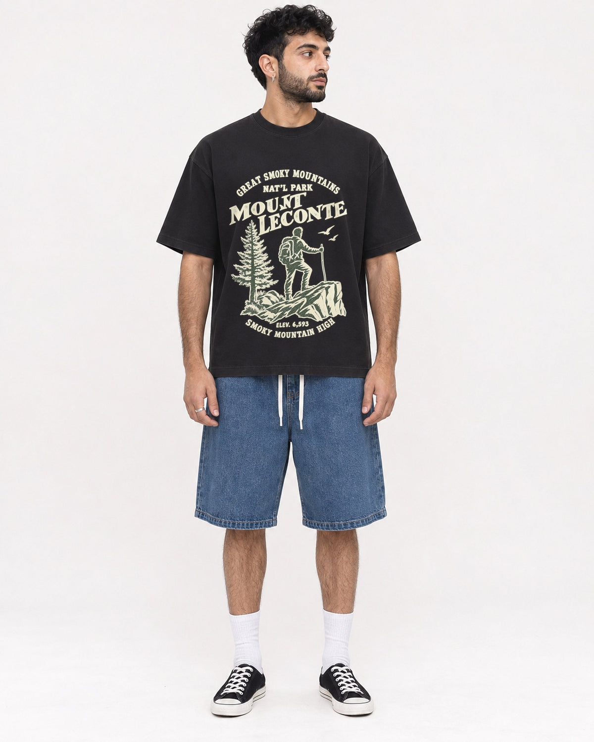 Mockup Boxy Heavyweight Tee Black male full-body 07