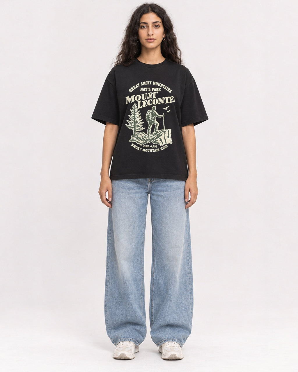 Mockup Boxy Heavyweight Tee Black female full-body 07