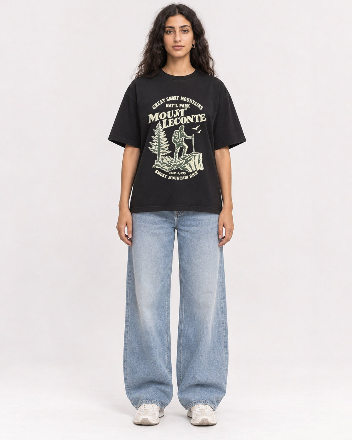 Mockup Boxy Heavyweight Tee Black female full-body 07