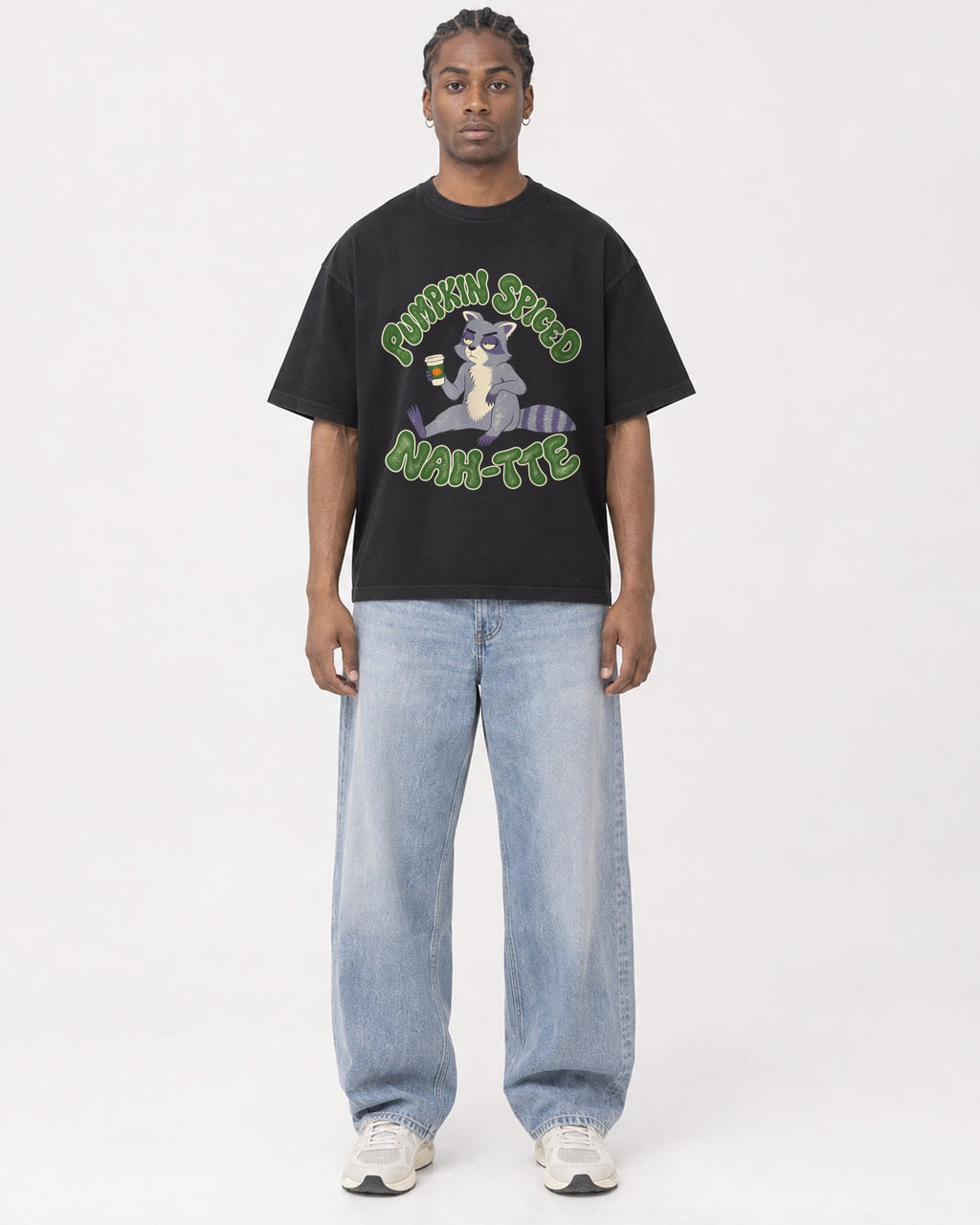 Mockup Boxy Heavyweight Tee Black male full-body 25