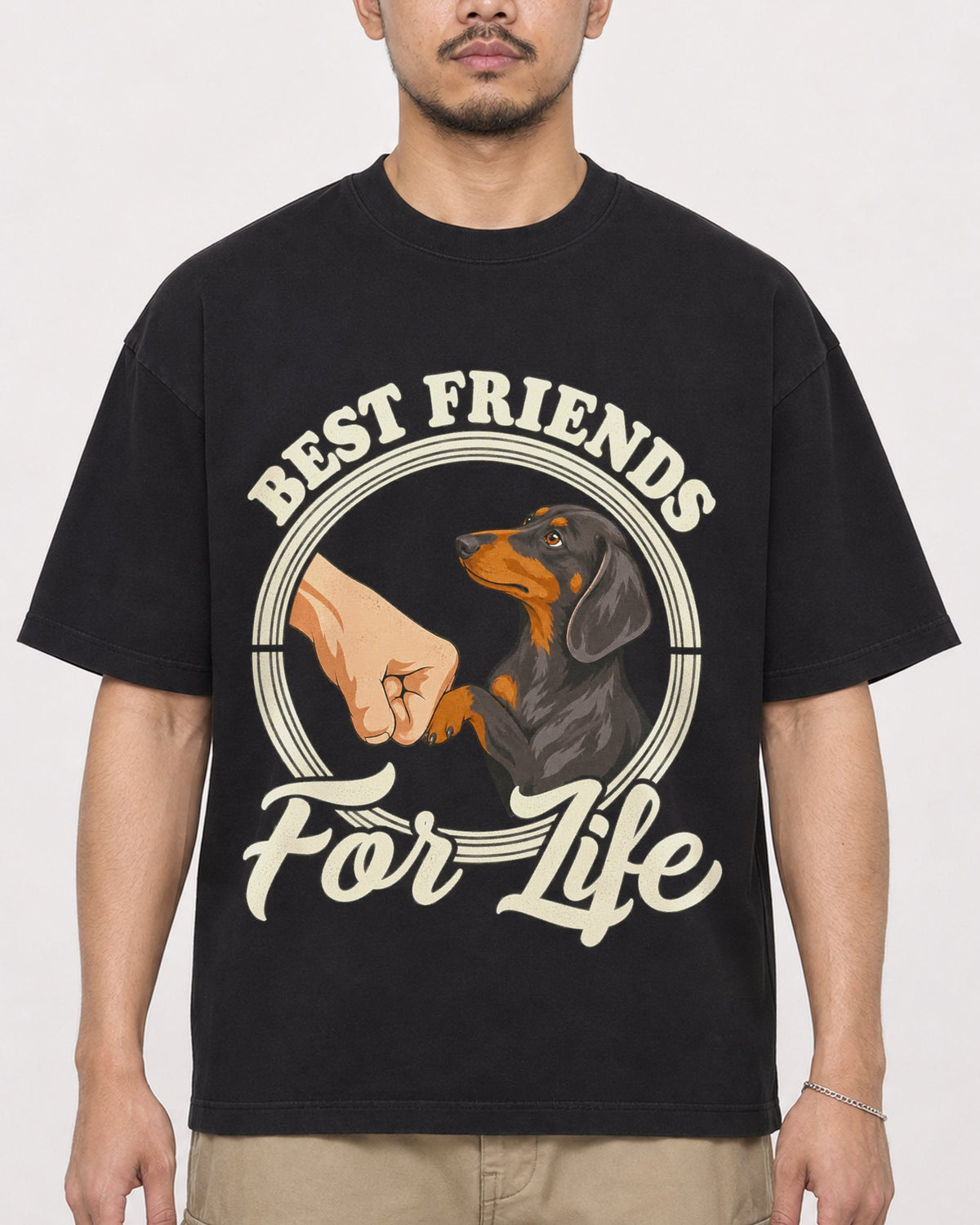 Mockup Boxy Heavyweight Tee Black male close-up 32