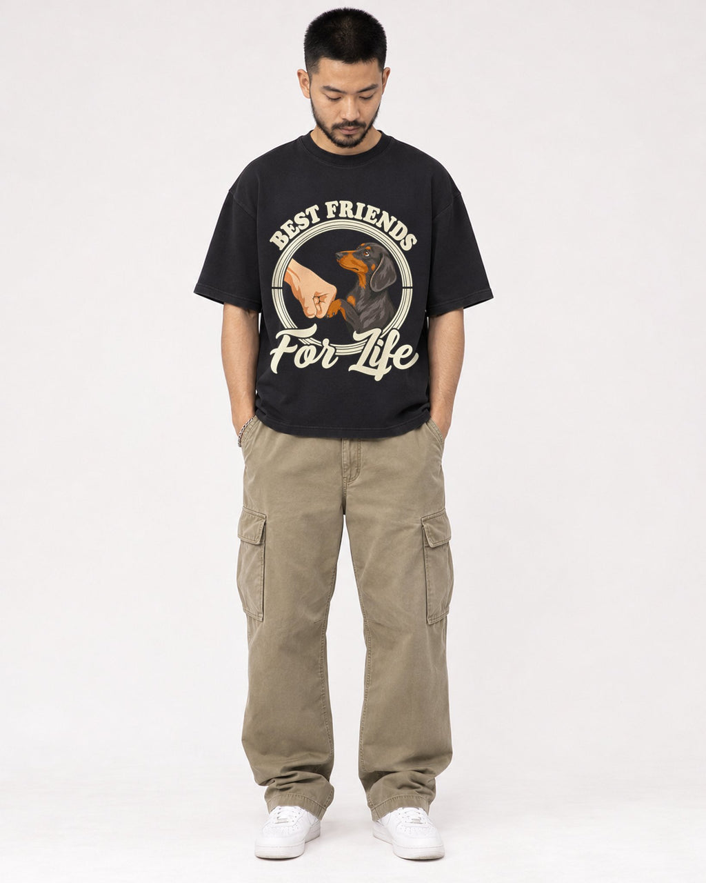 Mockup Boxy Heavyweight Tee Black male full-body 32