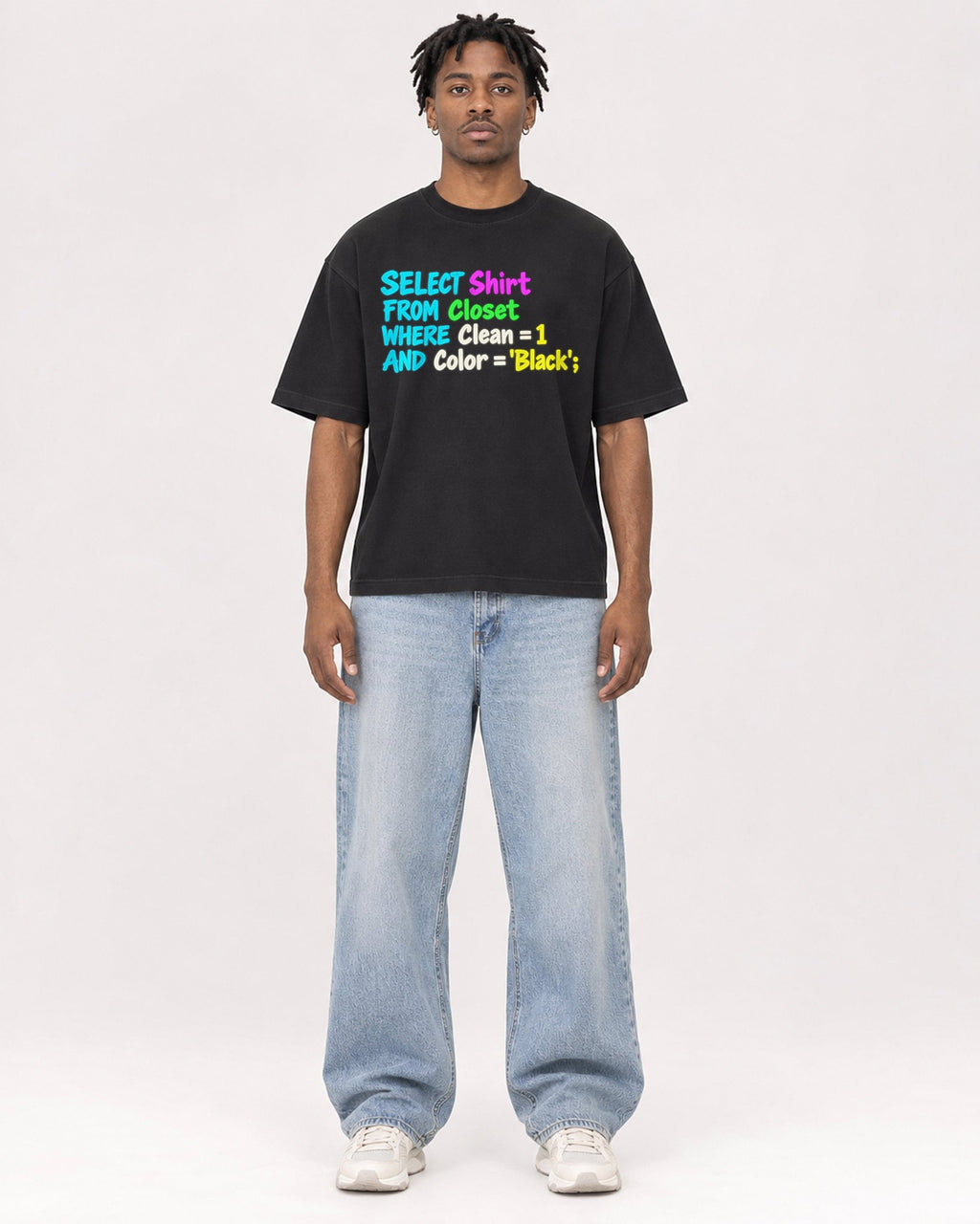 Mockup Boxy Heavyweight Tee Black male full-body 05