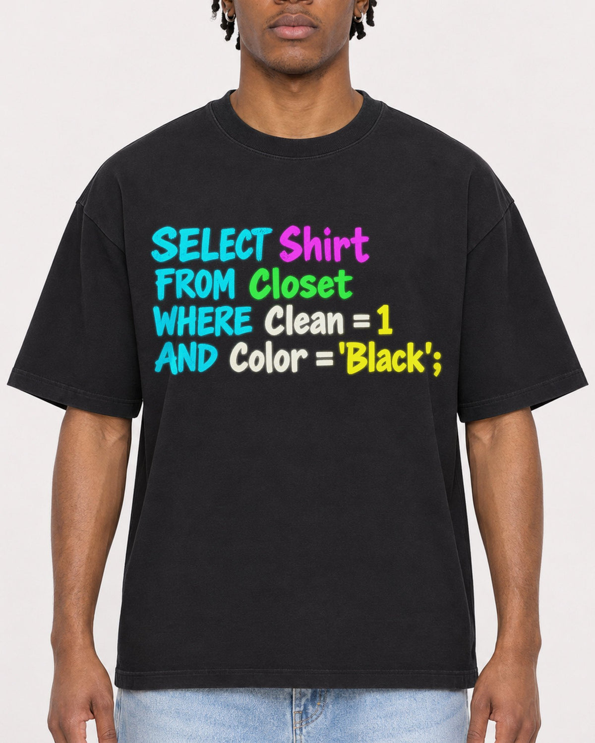 Mockup Boxy Heavyweight Tee Black male close-up 05