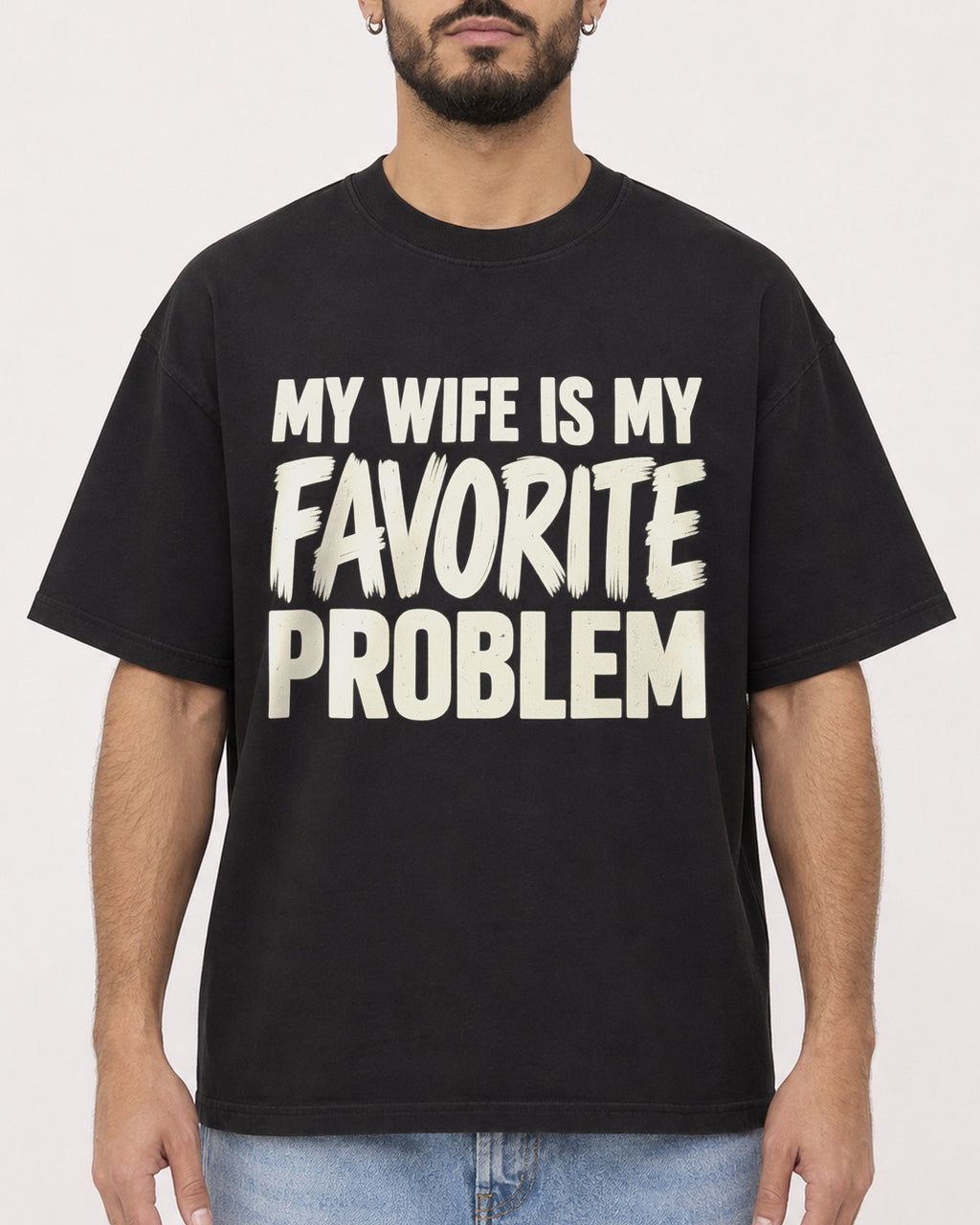 Mockup Boxy Heavyweight Tee Black male close-up 37