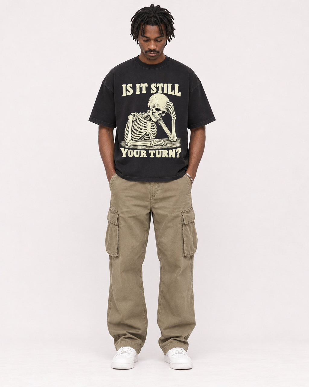Mockup Boxy Heavyweight Tee Black male full-body 04