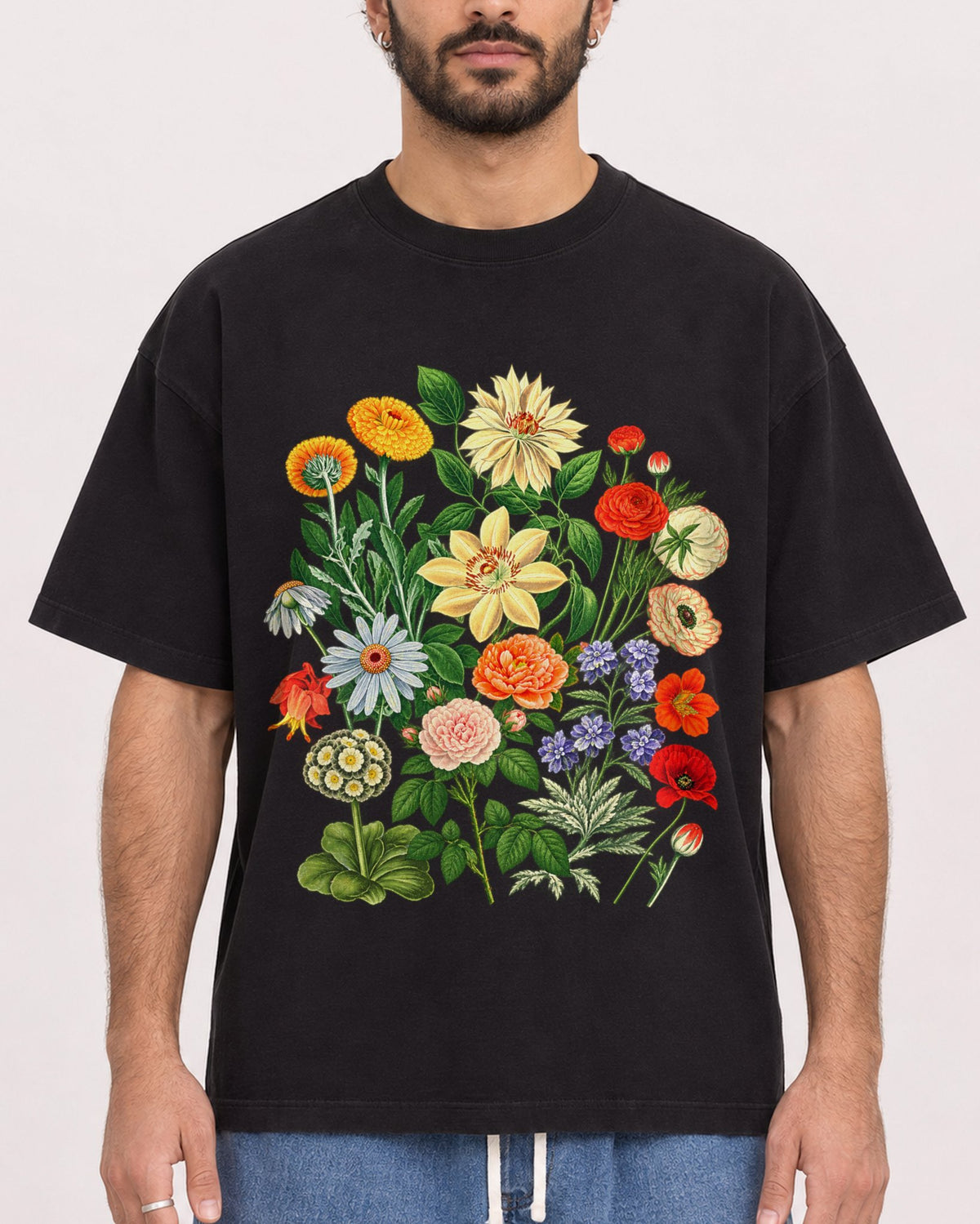 Mockup Boxy Heavyweight Tee Black male close-up 27