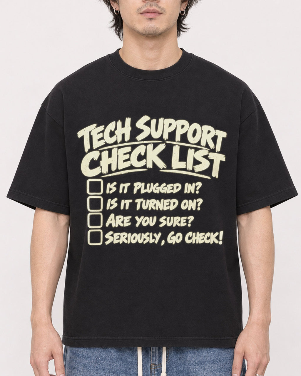 Mockup Boxy Heavyweight Tee Black male close-up 03