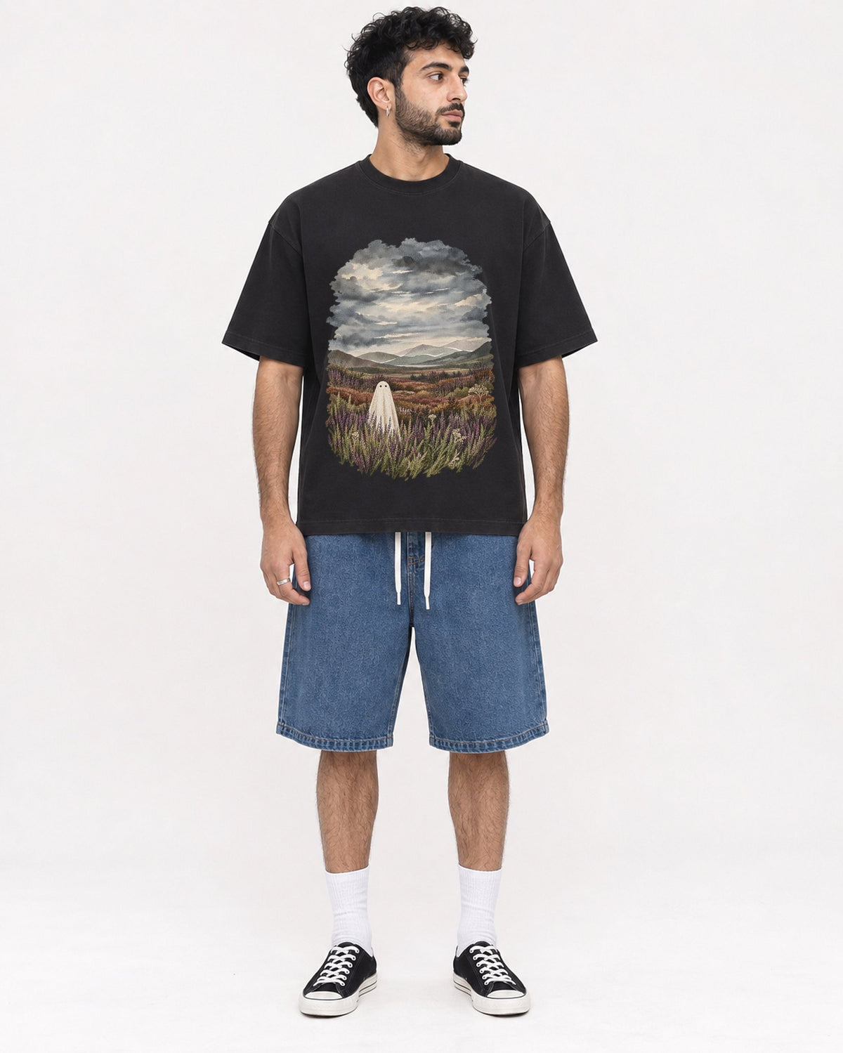 Mockup Boxy Heavyweight Tee Black male full-body 07