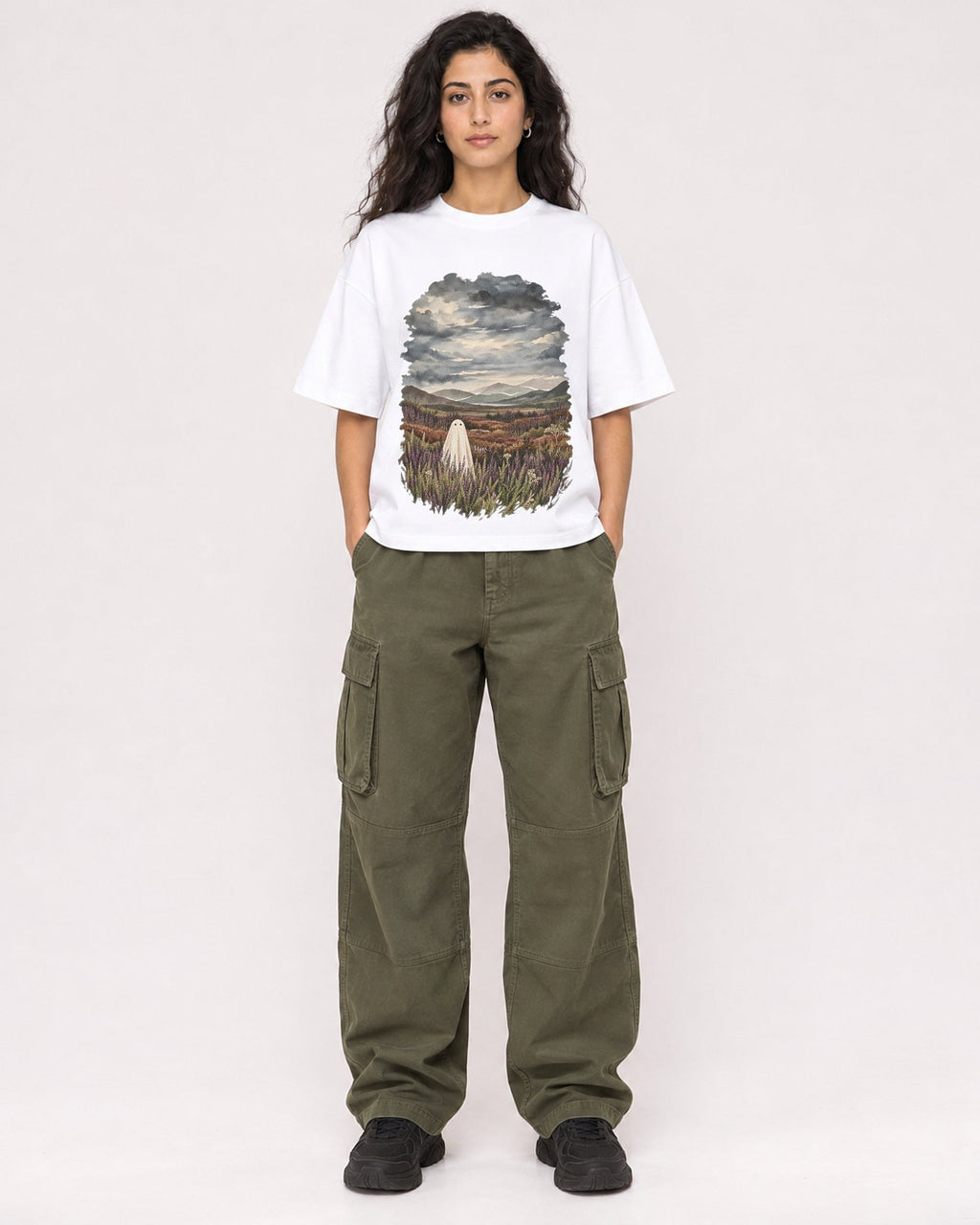 Mockup Boxy Heavyweight Tee White female full-body 07