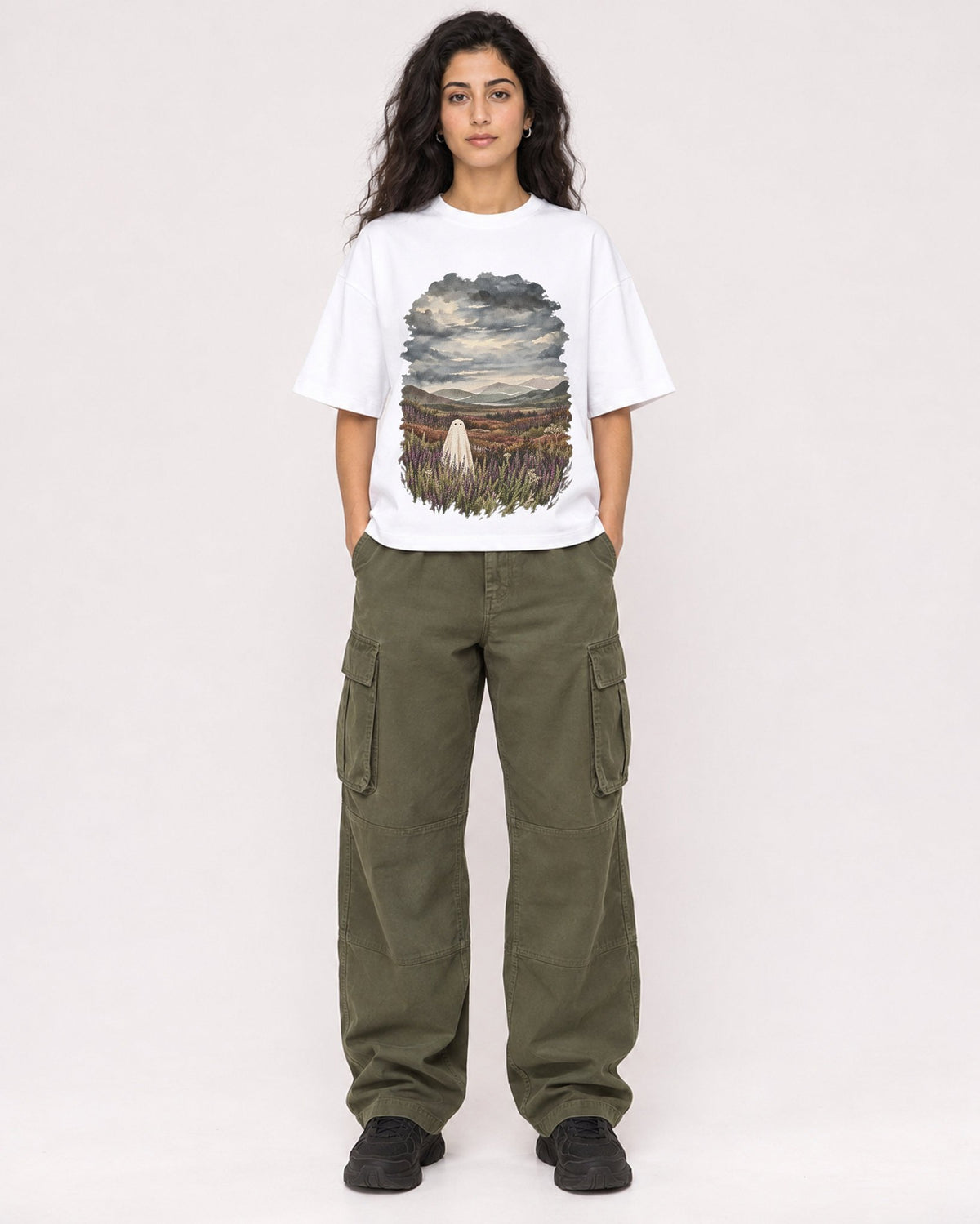 Mockup Boxy Heavyweight Tee White female full-body 07
