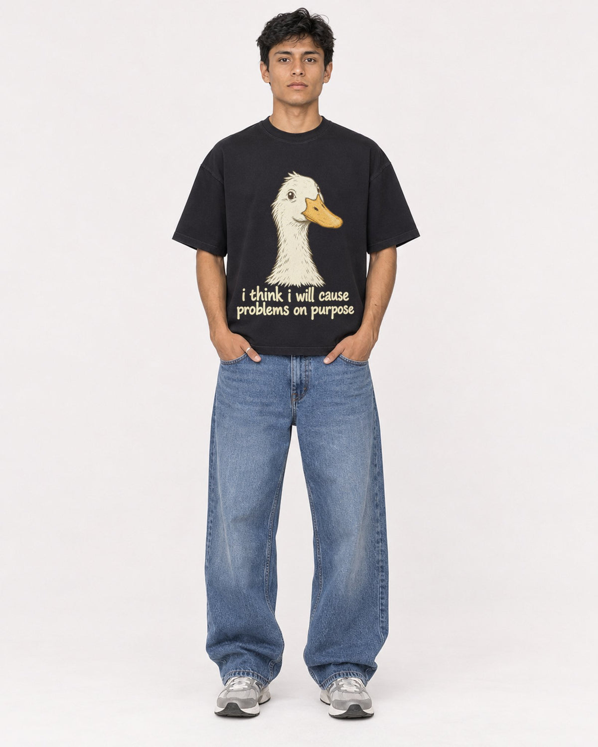 Mockup Boxy Heavyweight Tee Black male full-body 46
