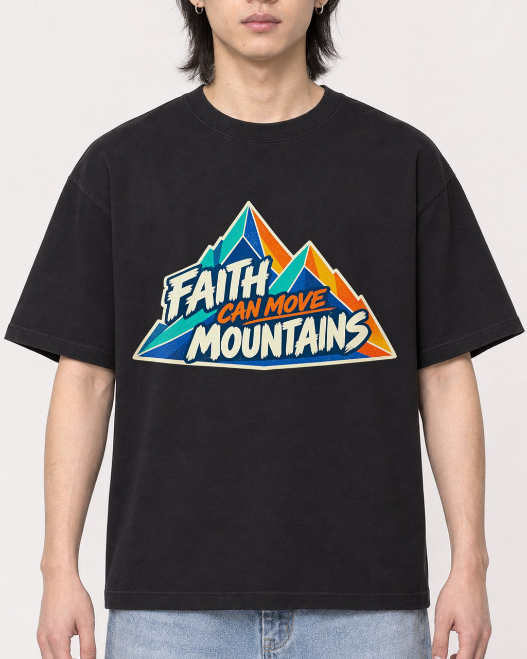 Mockup Boxy Heavyweight Tee Black male close-up 41