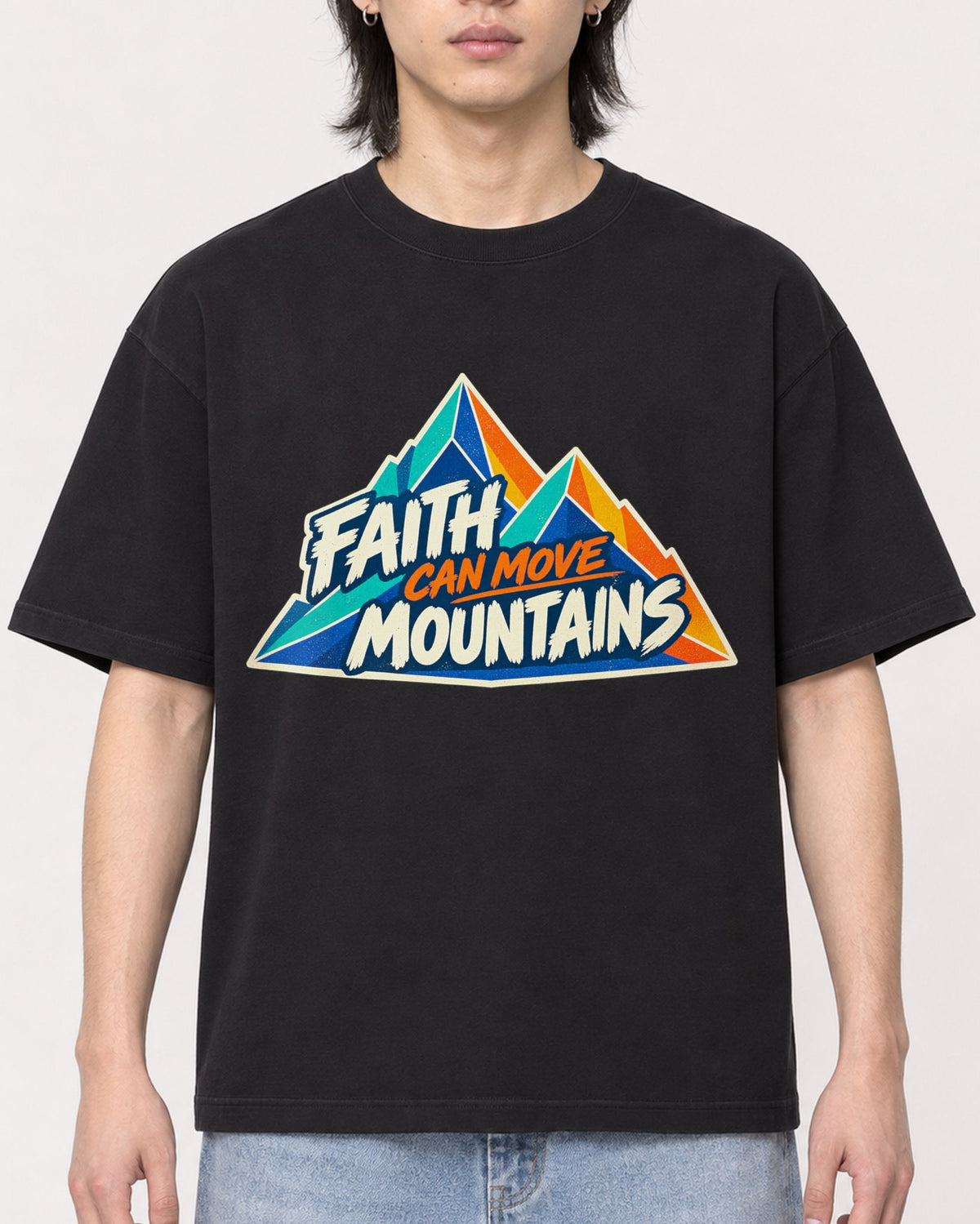 Mockup Boxy Heavyweight Tee Black male close-up 41