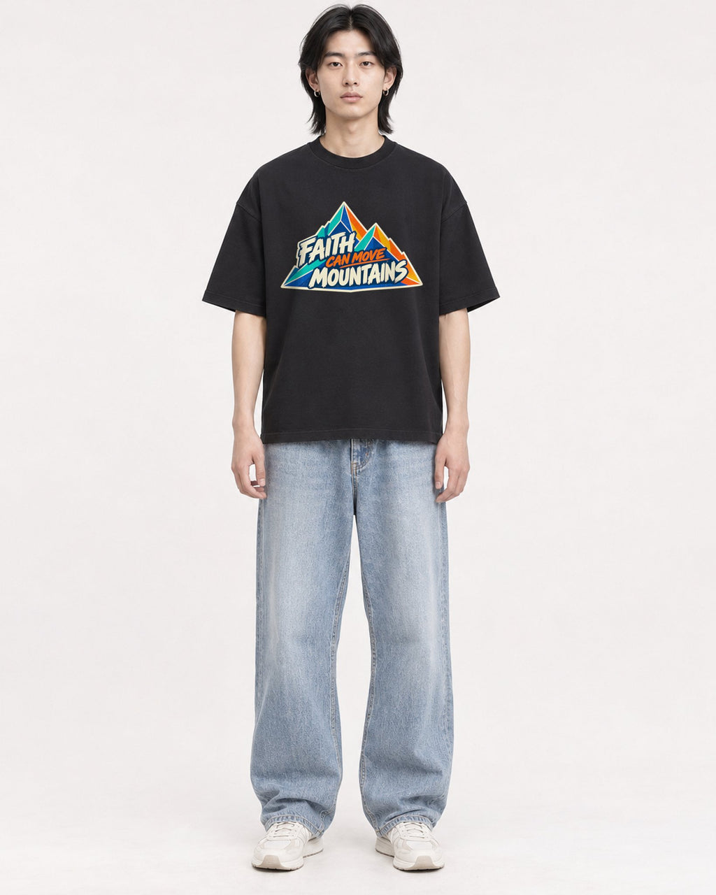 Mockup Boxy Heavyweight Tee Black male full-body 41