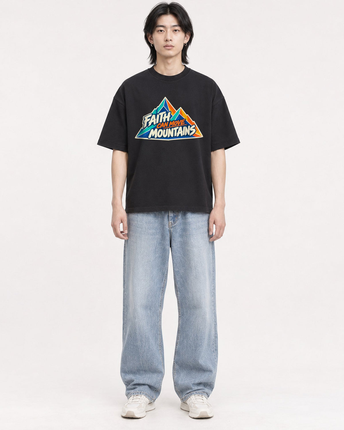 Mockup Boxy Heavyweight Tee Black male full-body 41